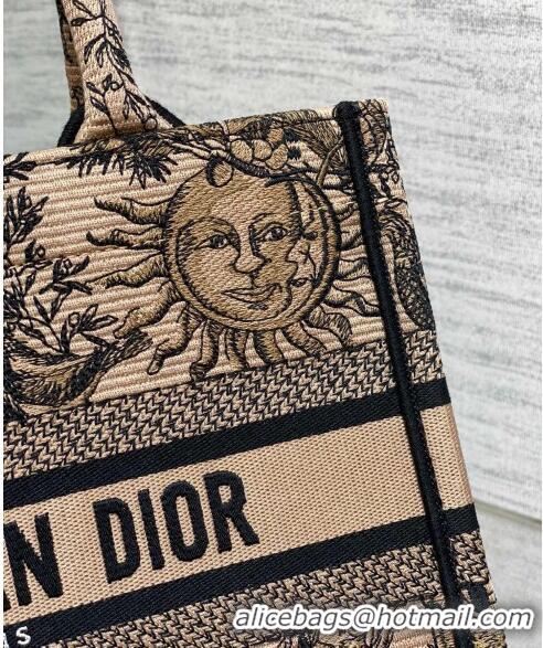 Low Cost Dior Small Book Tote Bag Bag in Toile de Jouy Soleil Embroidery CD5083 Beige/Black 2024