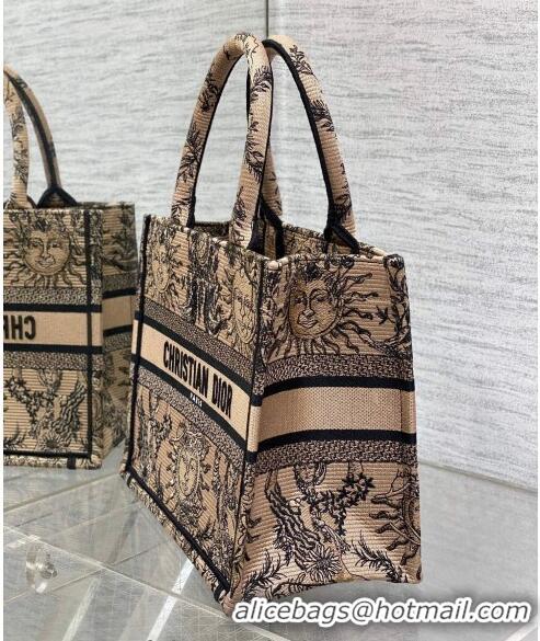 Low Cost Dior Small Book Tote Bag Bag in Toile de Jouy Soleil Embroidery CD5083 Beige/Black 2024