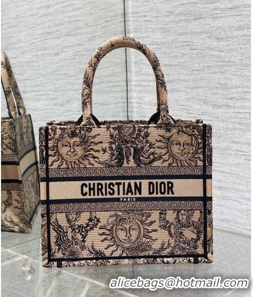 Low Cost Dior Small Book Tote Bag Bag in Toile de Jouy Soleil Embroidery CD5083 Beige/Black 2024