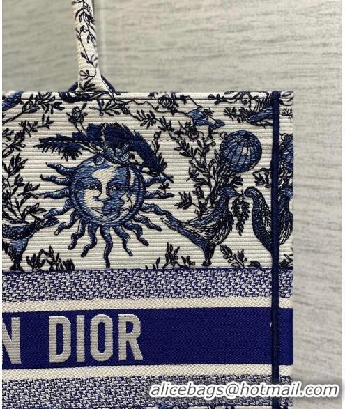 Big Discount Dior Large Book Tote Bag Bag in Toile de Jouy Soleil Embroidery CD5086 White/Blue 2024