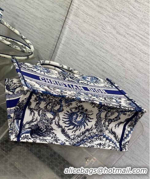 Buy Fashionable Dior Medium Book Tote Bag Bag in Toile de Jouy Soleil Embroidery CD5086 White/Blue 2024