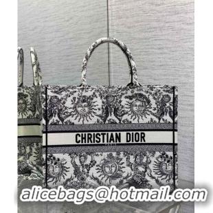 Top Design Dior Large Book Tote Bag Bag in Toile de Jouy Soleil Embroidery CD5089 White/Black 2024