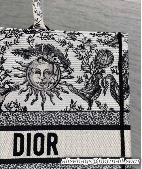 Top Design Dior Large Book Tote Bag Bag in Toile de Jouy Soleil Embroidery CD5089 White/Black 2024