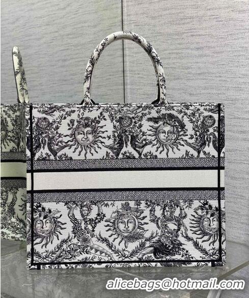 Top Design Dior Large Book Tote Bag Bag in Toile de Jouy Soleil Embroidery CD5089 White/Black 2024