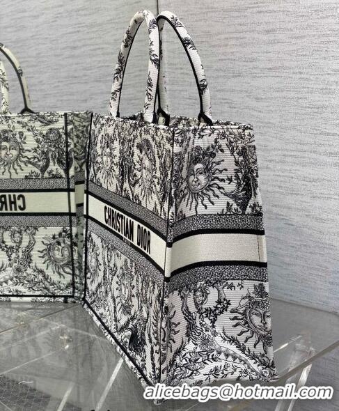 Top Design Dior Large Book Tote Bag Bag in Toile de Jouy Soleil Embroidery CD5089 White/Black 2024