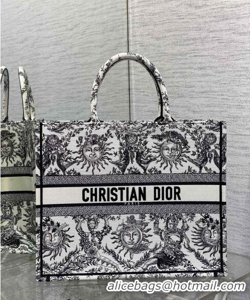 Top Design Dior Large Book Tote Bag Bag in Toile de Jouy Soleil Embroidery CD5089 White/Black 2024