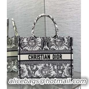 New Cheap Dior Medium Book Tote Bag Bag in Toile de Jouy Soleil Embroidery CD5089 White/Black 2024