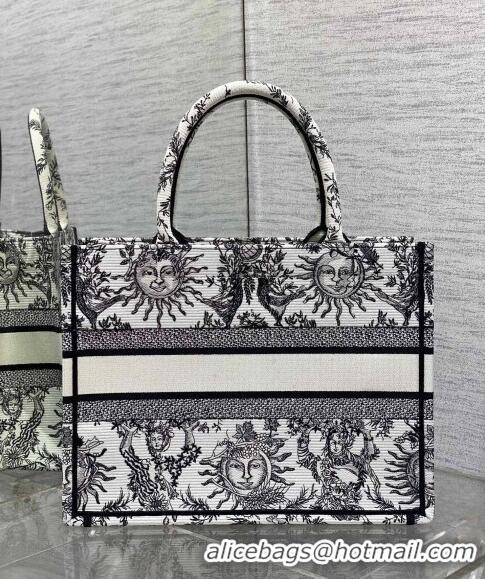 New Cheap Dior Medium Book Tote Bag Bag in Toile de Jouy Soleil Embroidery CD5089 White/Black 2024