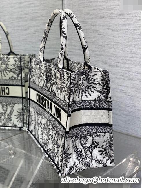 New Cheap Dior Medium Book Tote Bag Bag in Toile de Jouy Soleil Embroidery CD5089 White/Black 2024