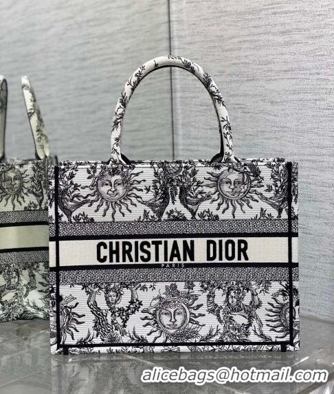 New Cheap Dior Medium Book Tote Bag Bag in Toile de Jouy Soleil Embroidery CD5089 White/Black 2024