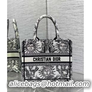 Famous Brand Dior Small Book Tote Bag Bag in Toile de Jouy Soleil Embroidery CD5089 White/Black 2024