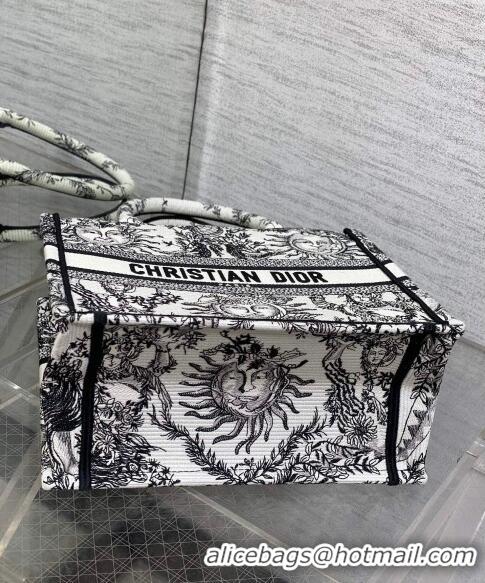 Famous Brand Dior Small Book Tote Bag Bag in Toile de Jouy Soleil Embroidery CD5089 White/Black 2024