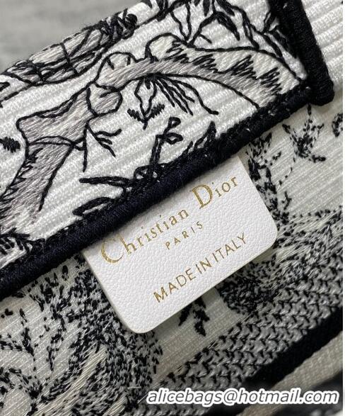 Famous Brand Dior Small Book Tote Bag Bag in Toile de Jouy Soleil Embroidery CD5089 White/Black 2024