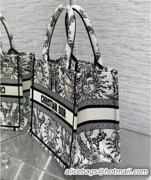 Famous Brand Dior Small Book Tote Bag Bag in Toile de Jouy Soleil Embroidery CD5089 White/Black 2024