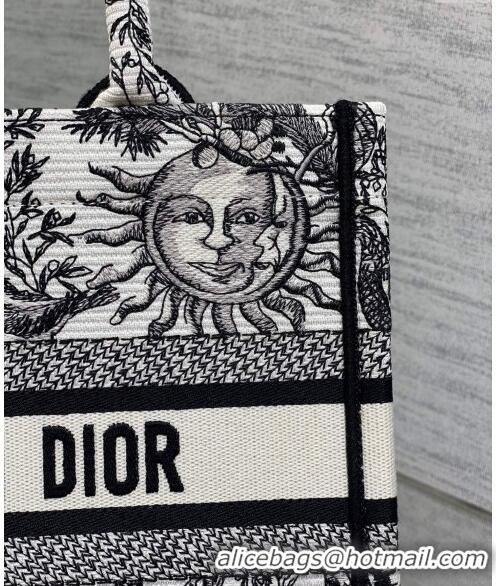 Famous Brand Dior Small Book Tote Bag Bag in Toile de Jouy Soleil Embroidery CD5089 White/Black 2024