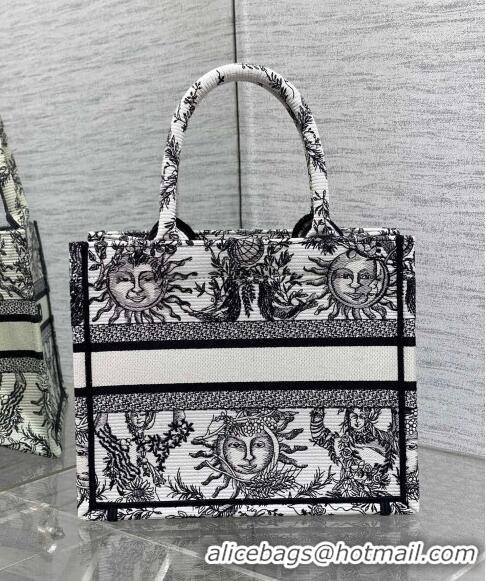 Famous Brand Dior Small Book Tote Bag Bag in Toile de Jouy Soleil Embroidery CD5089 White/Black 2024