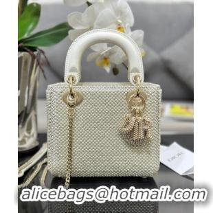 Best Price Dior Mini Lady Dior Bag with Pearls 0415 Allover White 2024