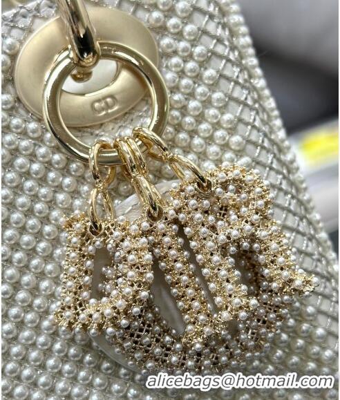 Best Price Dior Mini Lady Dior Bag with Pearls 0415 Allover White 2024