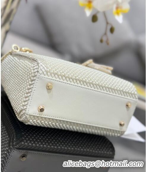 Best Price Dior Mini Lady Dior Bag with Pearls 0415 Allover White 2024