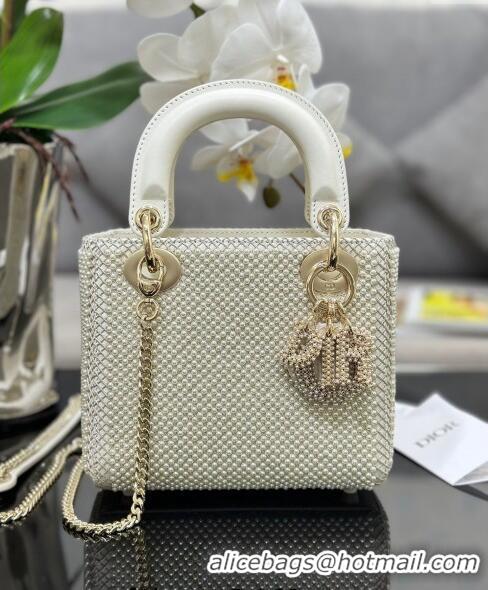 Best Price Dior Mini Lady Dior Bag with Pearls 0415 Allover White 2024