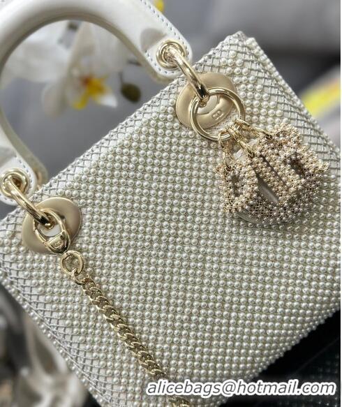 Best Price Dior Mini Lady Dior Bag with Pearls 0415 Allover White 2024