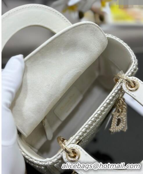 Best Price Dior Mini Lady Dior Bag with Pearls 0415 Allover White 2024