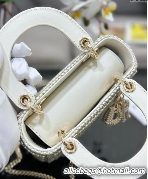 Best Price Dior Mini Lady Dior Bag with Pearls 0415 Allover White 2024