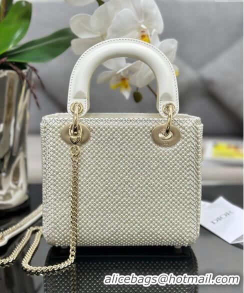 Best Price Dior Mini Lady Dior Bag with Pearls 0415 Allover White 2024