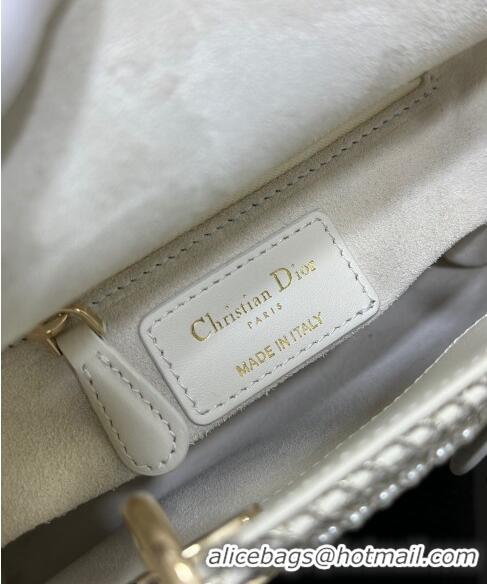 Best Price Dior Mini Lady Dior Bag with Pearls 0415 Allover White 2024