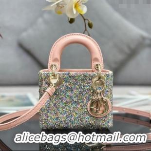 Promotional Dior Micro Lady Dior Bag with Crystals Beads 0415 Pink 2024