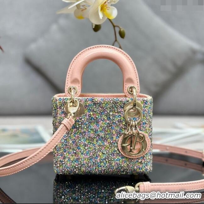 Promotional Dior Micro Lady Dior Bag with Crystals Beads 0415 Pink 2024