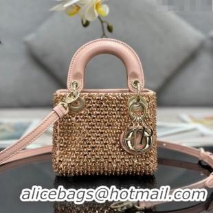 Luxurious Dior Micro Lady Dior Bag with Beads 0415 Light Pink 2024