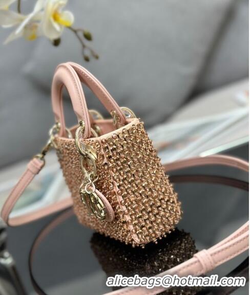 Luxurious Dior Micro Lady Dior Bag with Beads 0415 Light Pink 2024