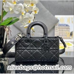 Inexpensive Dior Small Lady D-Sire My ABCDior Tote Bag in Macrocannage Crinkled Calfskin CD5099 Black 2024