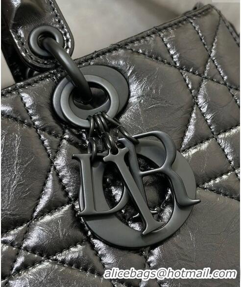 Inexpensive Dior Small Lady D-Sire My ABCDior Tote Bag in Macrocannage Crinkled Calfskin CD5099 Black 2024