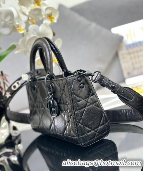 Inexpensive Dior Small Lady D-Sire My ABCDior Tote Bag in Macrocannage Crinkled Calfskin CD5099 Black 2024