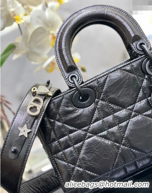 Inexpensive Dior Small Lady D-Sire My ABCDior Tote Bag in Macrocannage Crinkled Calfskin CD5099 Black 2024