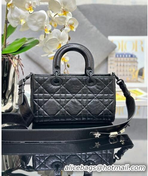 Inexpensive Dior Small Lady D-Sire My ABCDior Tote Bag in Macrocannage Crinkled Calfskin CD5099 Black 2024