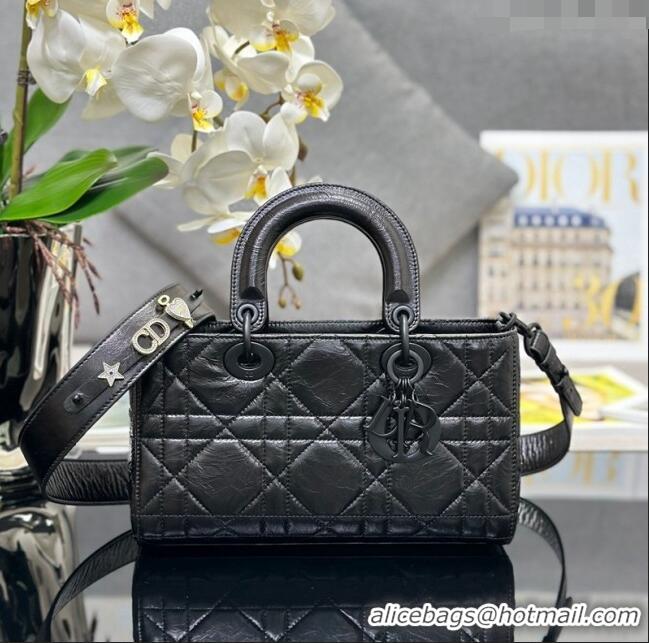 Inexpensive Dior Small Lady D-Sire My ABCDior Tote Bag in Macrocannage Crinkled Calfskin CD5099 Black 2024