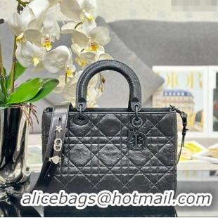 Cheapest Dior Medium Lady D-Sire My ABCDior Tote Bag in Macrocannage Crinkled Calfskin CD5100 Black 2024