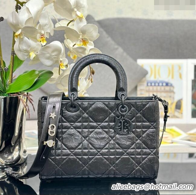 Cheapest Dior Medium Lady D-Sire My ABCDior Tote Bag in Macrocannage Crinkled Calfskin CD5100 Black 2024