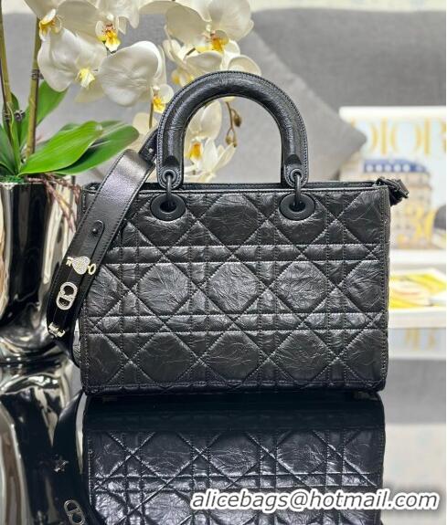 Cheapest Dior Medium Lady D-Sire My ABCDior Tote Bag in Macrocannage Crinkled Calfskin CD5100 Black 2024