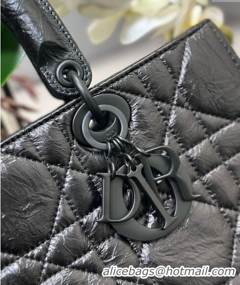 Cheapest Dior Medium Lady D-Sire My ABCDior Tote Bag in Macrocannage Crinkled Calfskin CD5100 Black 2024