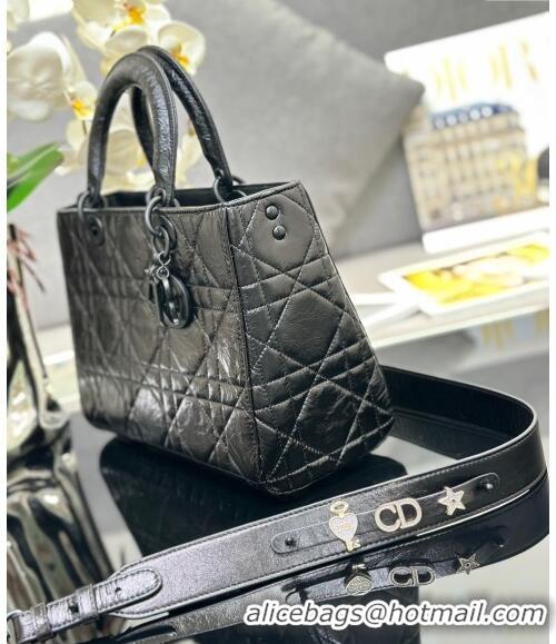 Cheapest Dior Medium Lady D-Sire My ABCDior Tote Bag in Macrocannage Crinkled Calfskin CD5100 Black 2024