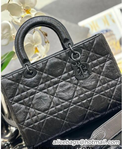 Cheapest Dior Medium Lady D-Sire My ABCDior Tote Bag in Macrocannage Crinkled Calfskin CD5100 Black 2024