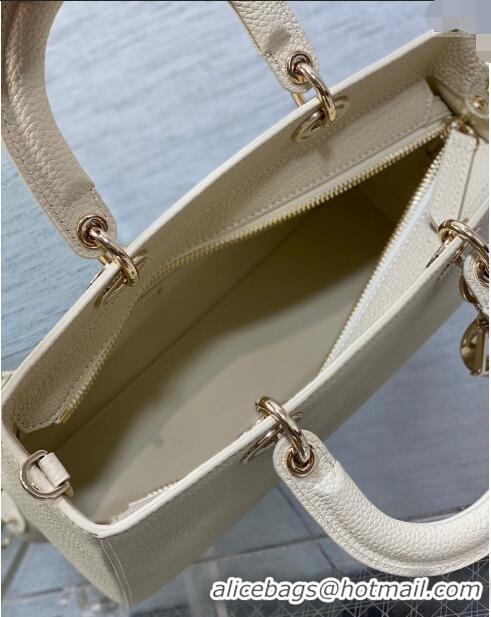 Well Crafted Dior Medium Lady D-Sire My ABCDior Tote Bag in Grained Calf Leather CD5100 White 2024