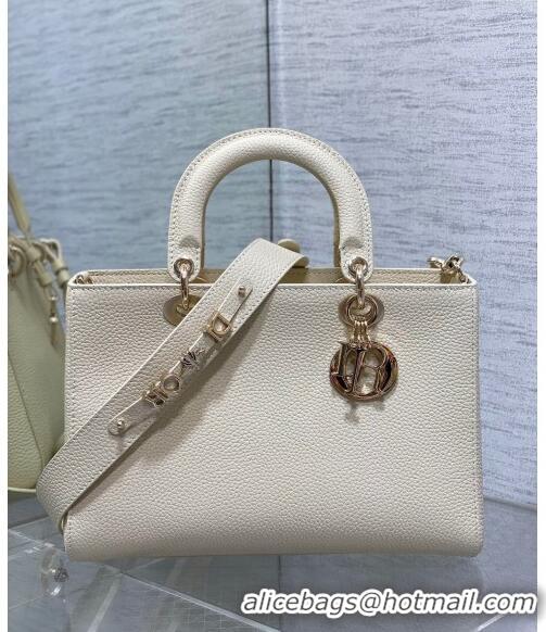 Well Crafted Dior Medium Lady D-Sire My ABCDior Tote Bag in Grained Calf Leather CD5100 White 2024