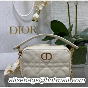 Famous Brand Dior Small Dior Caro Top Handle Camera Bag in Macrocannage Calfskin CD5108 White 2024