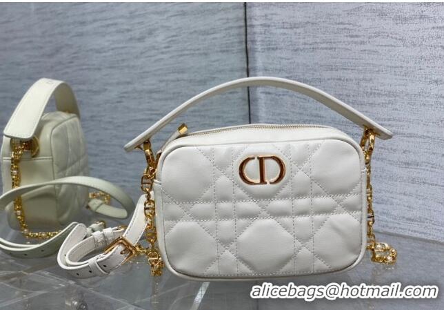 Famous Brand Dior Small Dior Caro Top Handle Camera Bag in Macrocannage Calfskin CD5108 White 2024