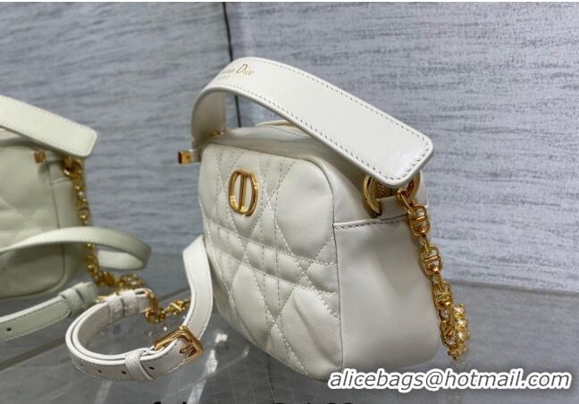 Famous Brand Dior Small Dior Caro Top Handle Camera Bag in Macrocannage Calfskin CD5108 White 2024